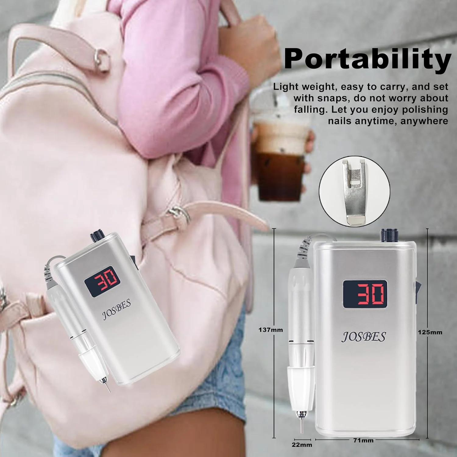 دستگاه سوهان برقی ناخن حرفه ای قابل شارژ JOSBES با سرعت 30000 دور در دقیقه، دستگاه سوهان برقی قابل حمل، مناسب برای ناخن های اکریلیک، کاشت ناخن، ژل و ابزارهای پولیش (نقره ای) دستگاه سوهان برقی ناخن حرفه ای قابل شارژ JOSBES با سرعت 30000 دور در دقیقه، دستگاه سوهان برقی قابل حمل، مناسب برای ناخن های اکریلیک، کاشت ناخن، ژل و ابزارهای پولیش (نقره ای)