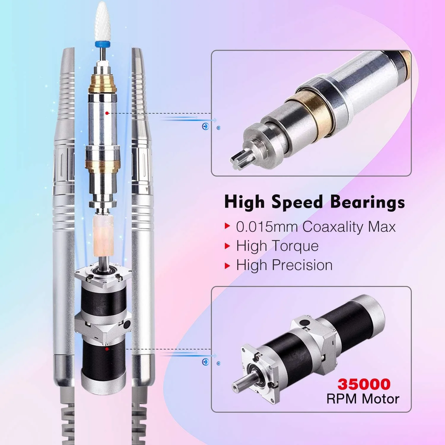 دستگاه سوهان برقی ناخن حرفه ای ایمن، 35000 دور در دقیقه، قابل حمل و شارژی، لرزش کم، مناسب برای ناخن های اکریلیک، ژل و طبیعی در سالن یا استفاده خانگی دستگاه سوهان برقی ناخن حرفه ای ایمن، 35000 دور در دقیقه، قابل حمل و شارژی، لرزش کم، مناسب برای ناخن های اکریلیک، ژل و طبیعی در سالن یا استفاده خانگی