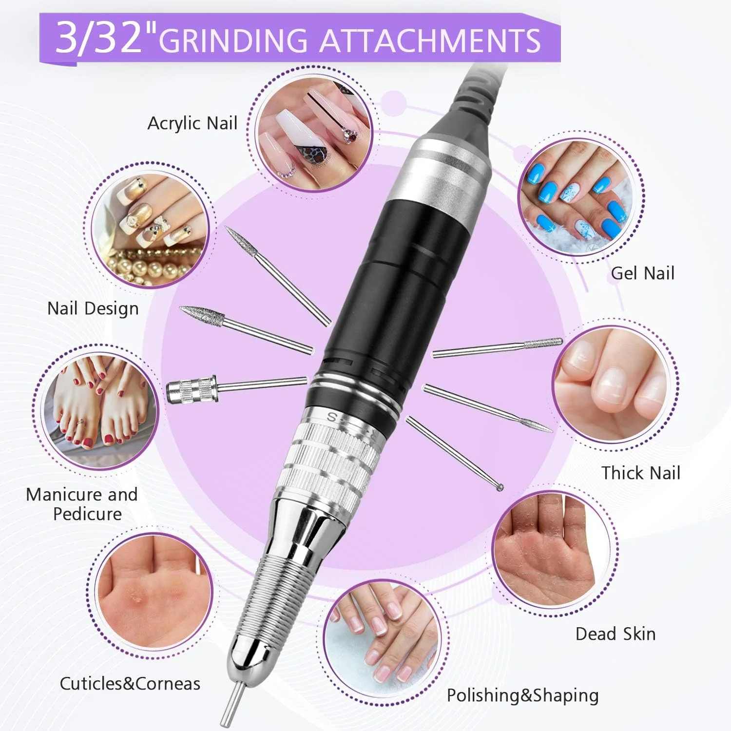 دستگاه سوهان برقی ناخن قابل حمل HoMove با سرعت 35000 دور در دقیقه، سوهان برقی حرفه ای قابل شارژ، سوهان برقی کم حرارت برای ناخن های اکریلیک، کاشت ناخن طبیعی و ژل پلی