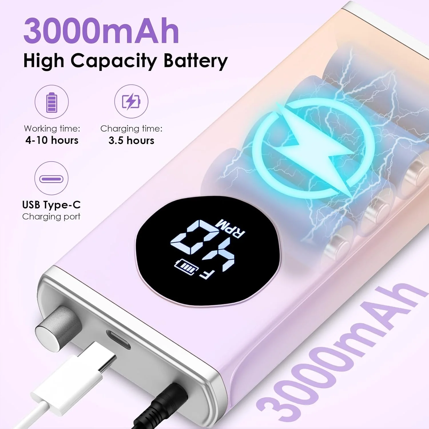 دستگاه سوهان برقی ناخن هوم ایزی، 40000 دور در دقیقه، سوهان ناخن حرفه ای با 15 سر سوهان، دستگاه سوهان ناخن قابل حمل و شارژی برای از بین بردن لاک ژل و پولیش ناخن های اکریلیک، مناسب برای مانیکور سالن و منزل