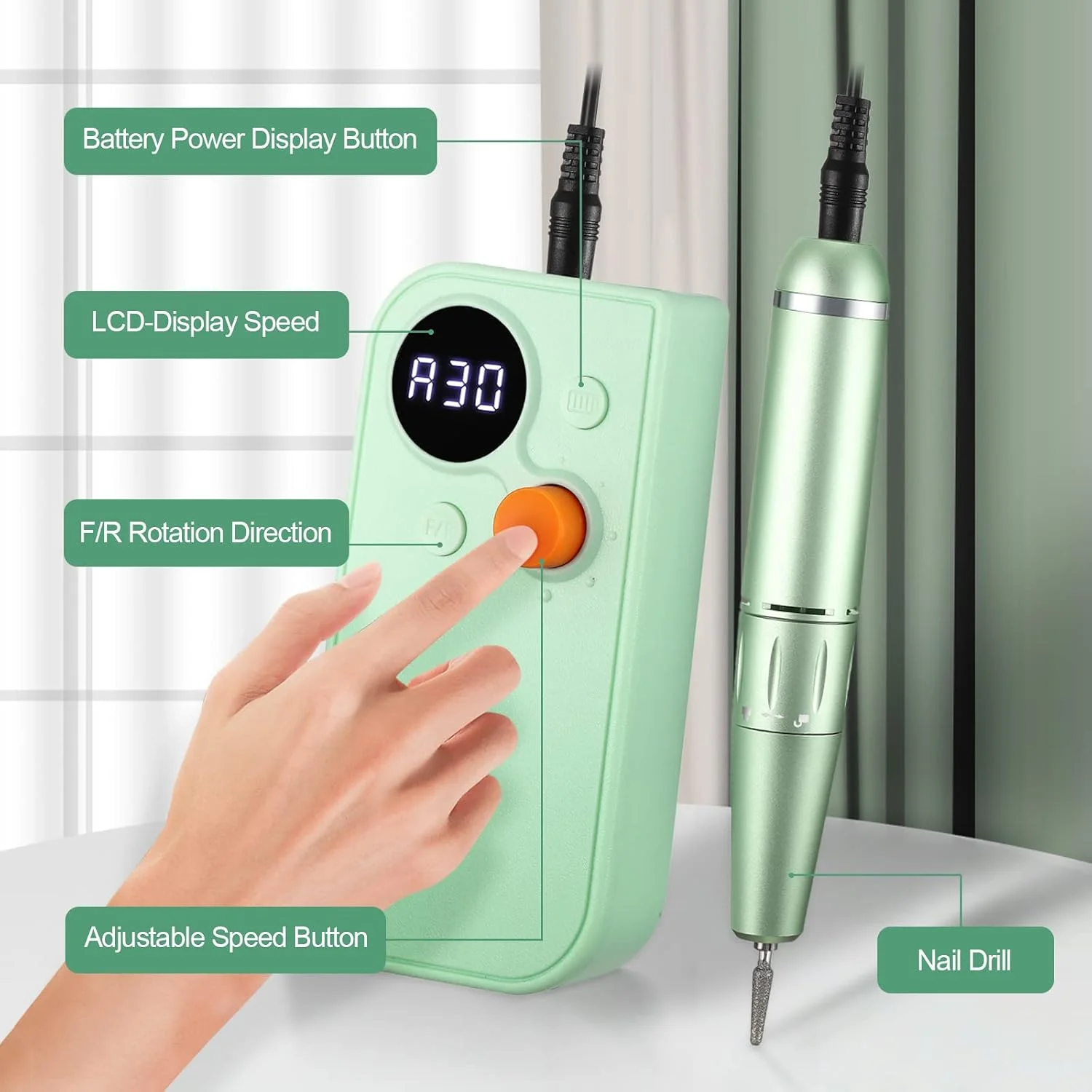 ست دریل ناخن قابل حمل حرفه ای HUGMAPLEPRO، دستگاه ناخن شارژی برقی بی سیم Efile با 7 سر سوهان، ابزار مانیکور پدیکور