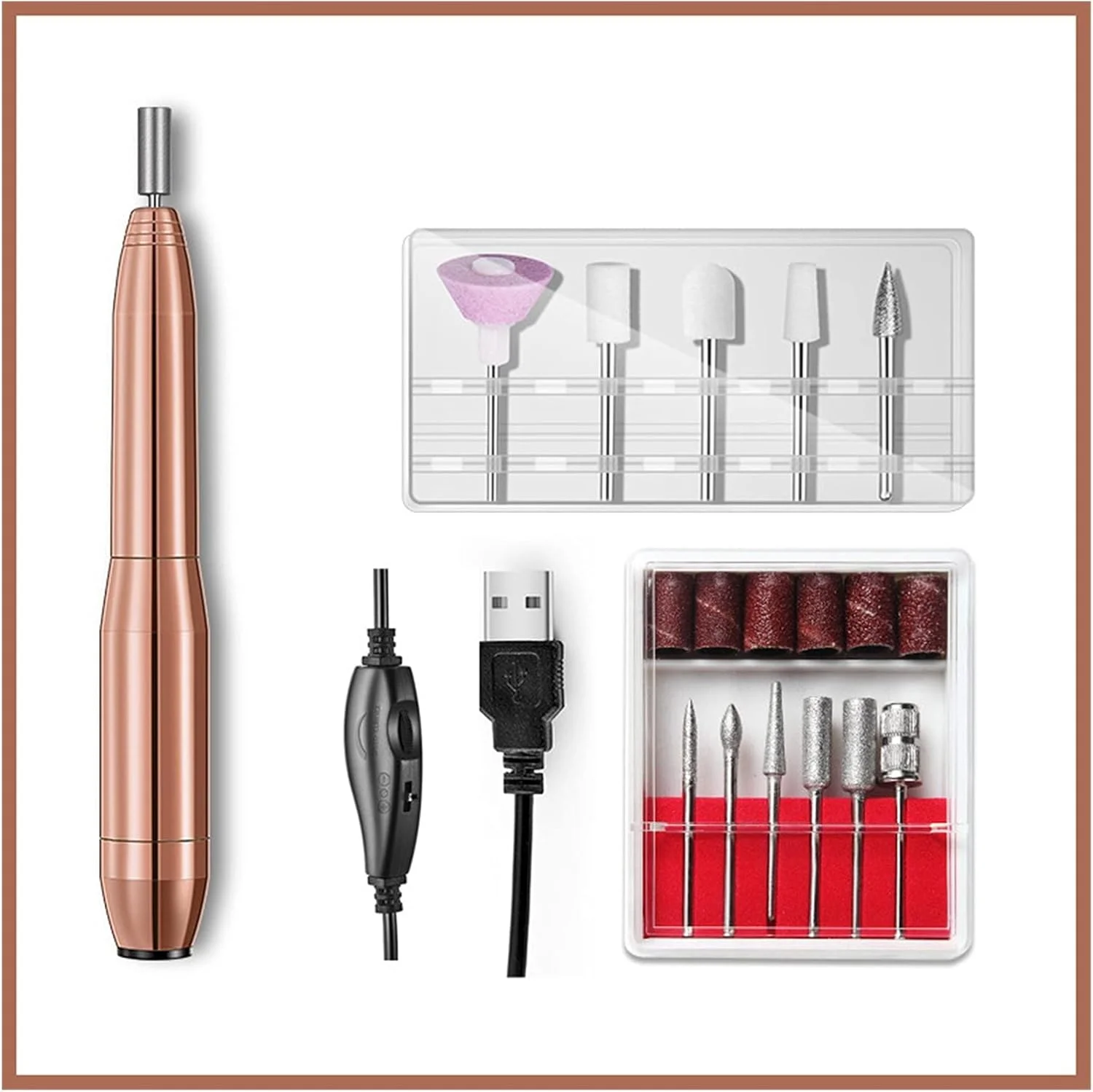 دستگاه سوهان برقی ناخن GZDodek، ست دستگاه مانیکور قابل حمل، ست پدیکور، فایل ناخن، کیت ابزار طراحی ناخن، تجهیزات حذف ژل برای ناخن های اکریلیک حرفه ای (طلایی (USB))