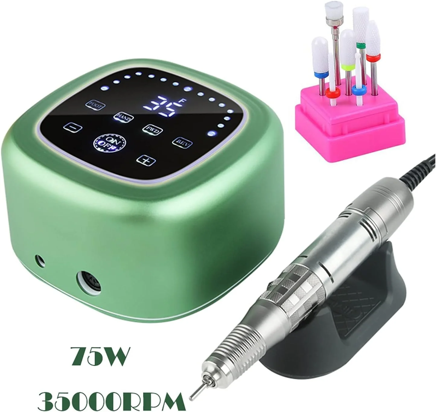 دستگاه سوهان برقی ناخن قابل حمل GZDodek، دستگاه پرداخت ناخن 75 وات 35000 دور در دقیقه، دستگاه مانیکور قدرتمند، دستگاه فرز ناخن با سرعت بالا، سمباده ناخن، ابزار پدیکور ناخن (Jmd403-نقره ای)