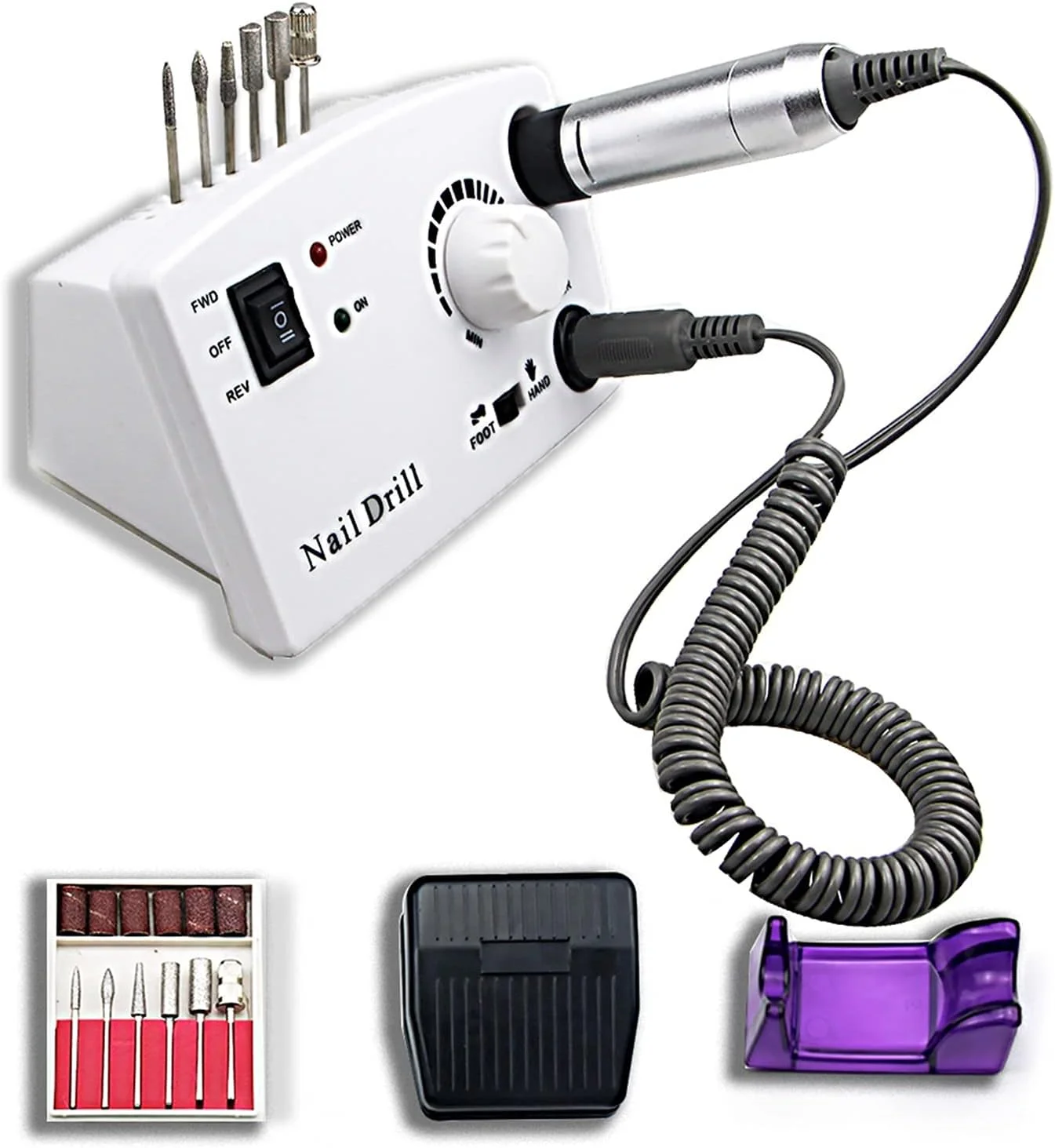 ست مراقبت از ناخن GZDcjsc - دستگاه دریل ناخن 35000 دور در دقیقه برای دستگاه دریل مانیکور برقی و لوازم جانبی با فرز برقی (سفید)