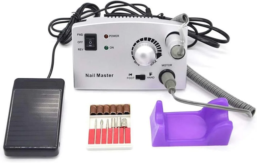 دستگاه سوهان ناخن حرفه ای GZDcjsc، دستگاه سوهان برقی ناخن، کیت سوهان قابل حمل 30000 دور در دقیقه، دستگاه پرکننده مانیکور پدیکور حرفه ای برای ناخن های اکریلیک و ناخن های ژل، بافر ناخن (نقره ای)