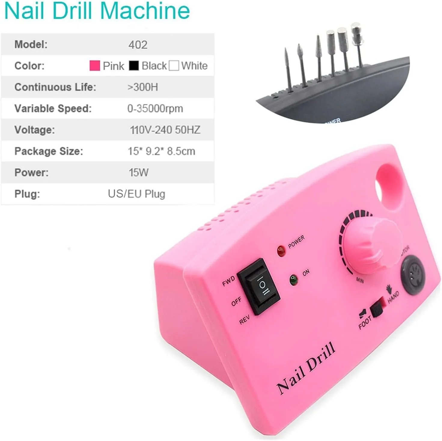 ست مراقبت از ناخن GZDcjsc - دستگاه دریل ناخن 35000 دور در دقیقه برای دستگاه دریل مانیکور برقی و لوازم جانبی با فرز برقی (سفید)