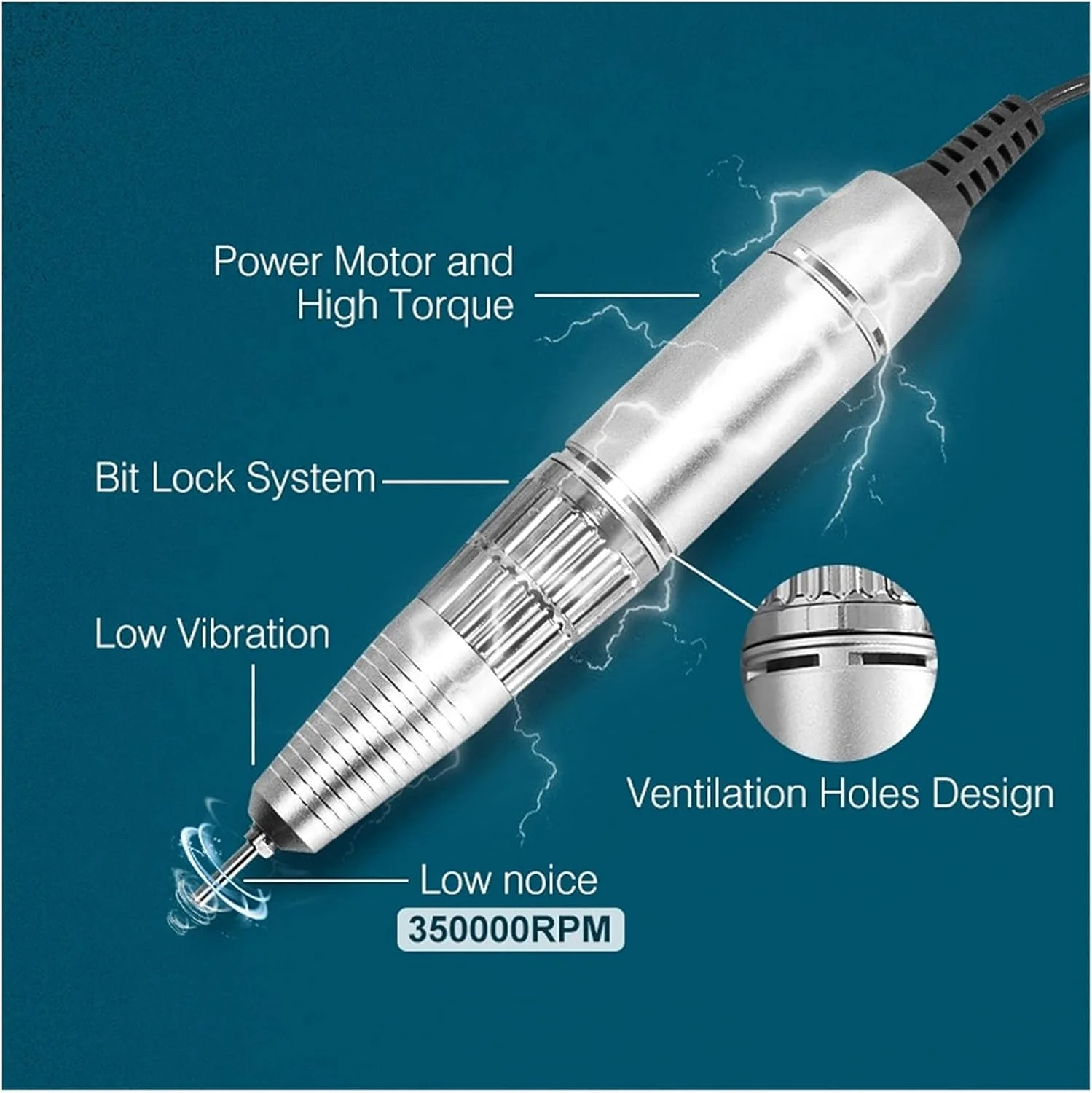 دستگاه جمع کننده گرد و غبار ناخن GHQERTY با دور موتور 35000 RPM و دریل برقی ناخن، دستگاه مکنده 2 در 1 با ابزار سوهان مانیکور و فرز، فیلتر حرفه ای ناخن (رنگ