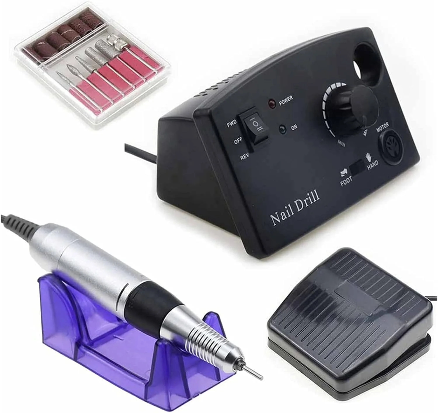ست مراقبت از ناخن GHQERTY - دستگاه دریل ناخن 35000 دور در دقیقه برای دستگاه دریل مانیکور برقی و لوازم جانبی با فرز برقی (مشکی)