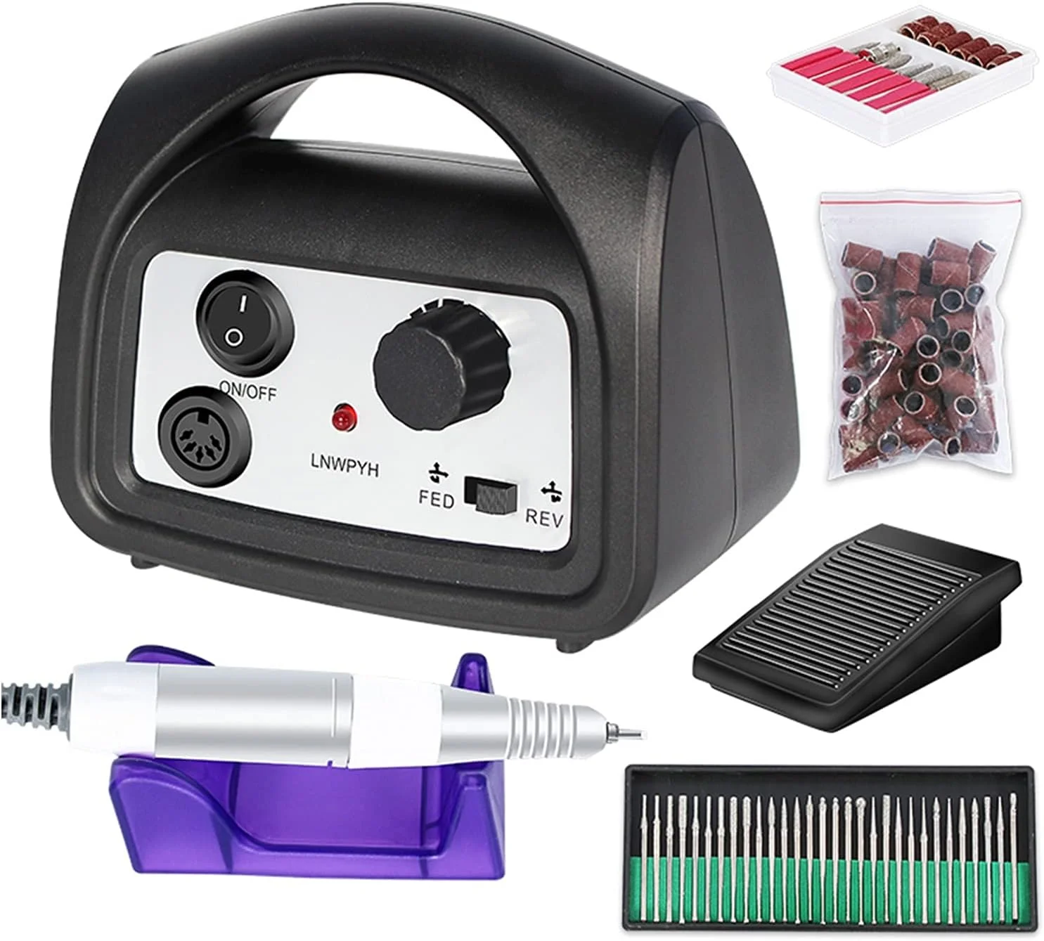 دستگاه سوهان برقی ناخن GHQERTY با سرعت 35000 دور در دقیقه، دستگاه مانیکور، لوازم جانبی دریل، کیت پدیکور، ست ابزار سوهان ناخن