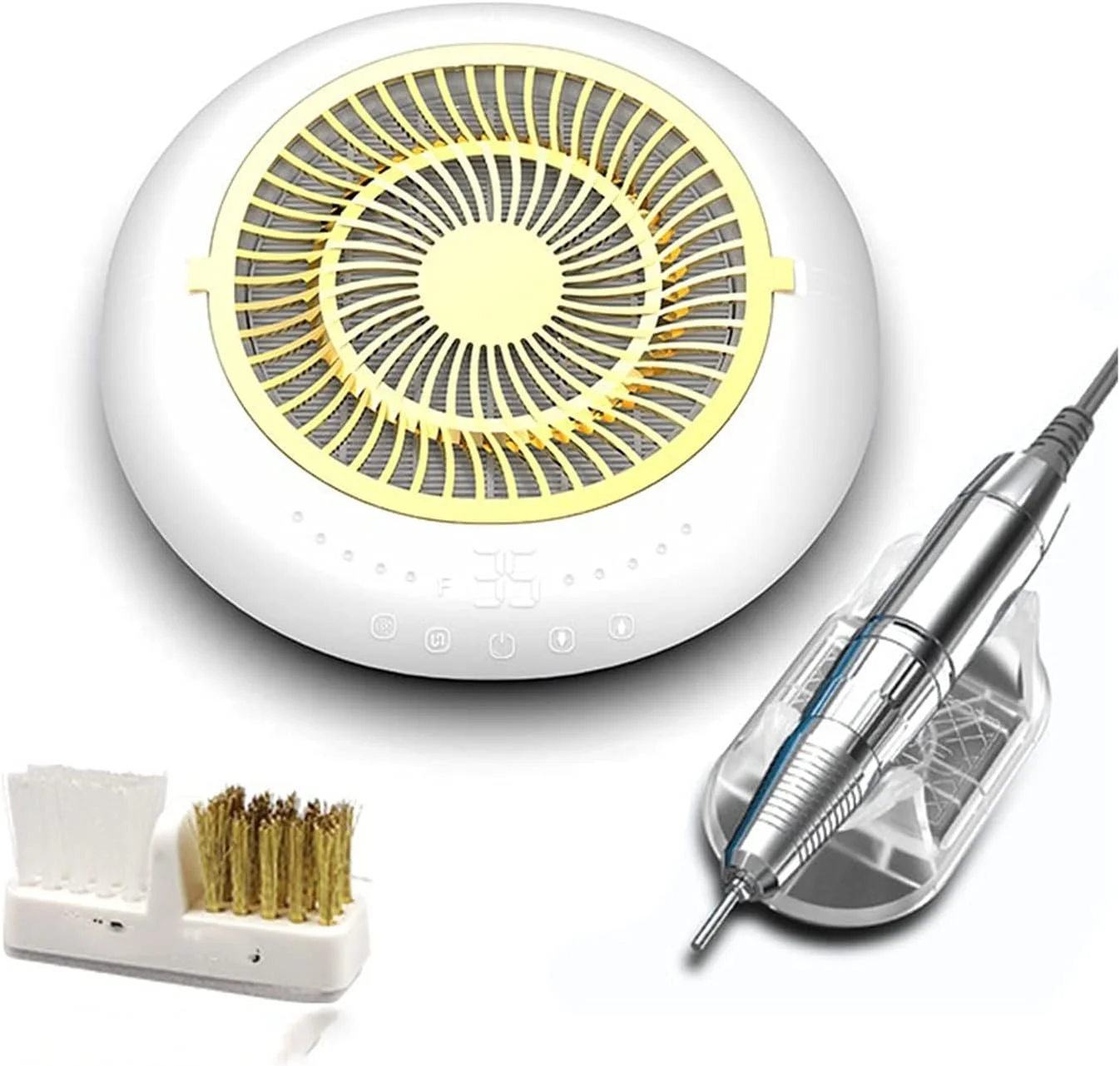 دستگاه جمع کننده گرد و غبار ناخن GHQERTY با سرعت 35000 دور در دقیقه، دستگاه دریل برقی ناخن و جمع کننده گرد و غبار 2 در 1 به همراه ابزار سوهان مانیکور (رنگ: سفید)
