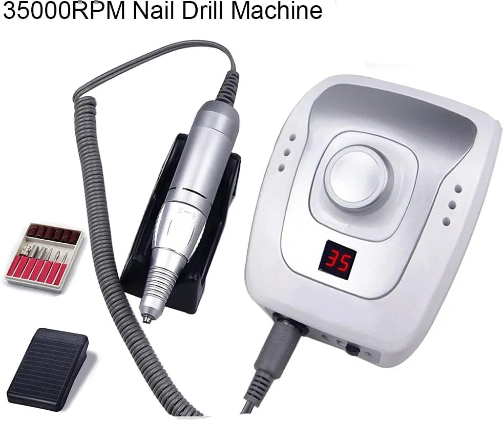 ست دستگاه مانیکور و پدیکور GHQERTY، 32 وات، 35000 دور در دقیقه، سوهان برقی ناخن با صفحه نمایش سرعت، دستگاه برش مانیکور و پدیکور (رنگ: 202 صورتی)