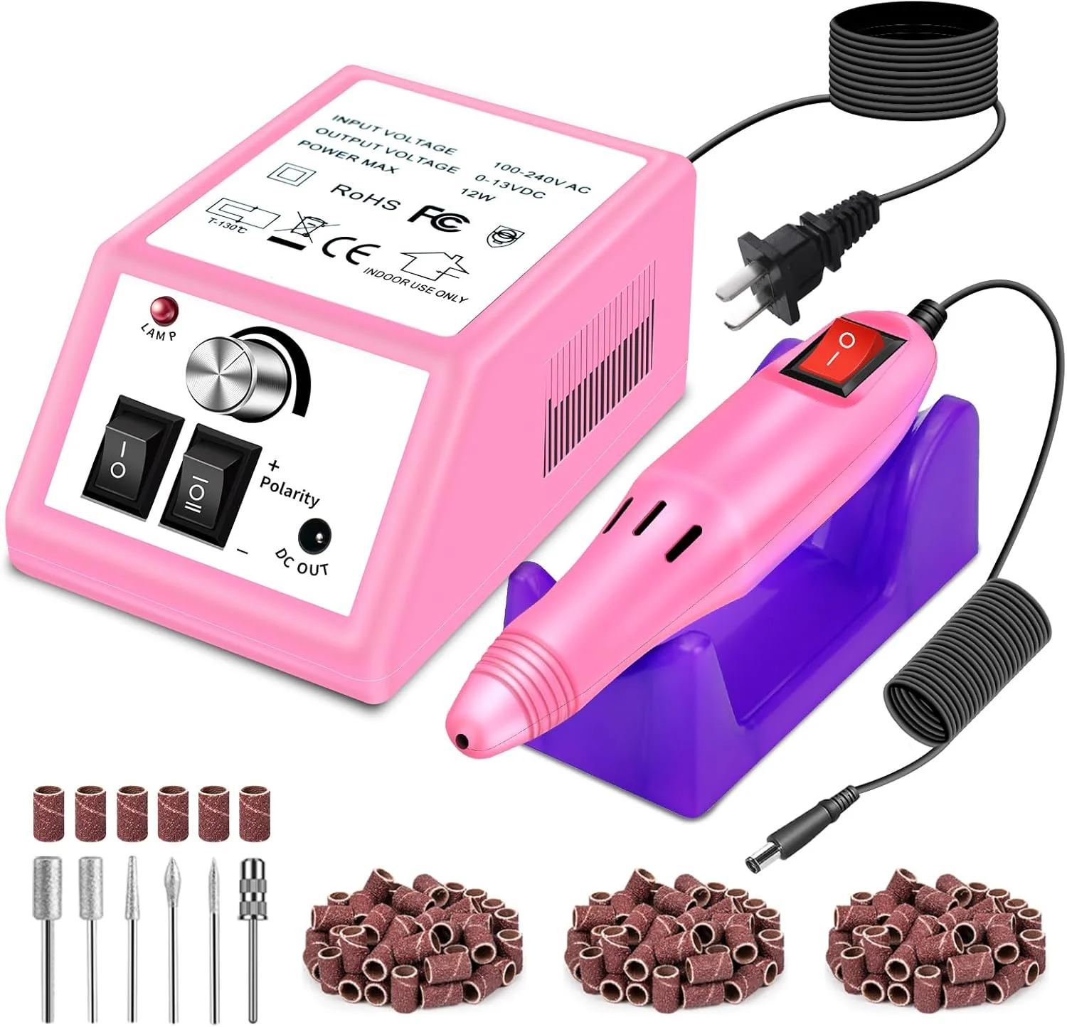 دستگاه سوهان برقی ناخن حرفه ای LAVAED، کیت سوهان ناخن صورتی، سوهان برقی ناخن با 156 عدد نوار سنباده و سری سوهان ناخن برای کاشت ناخن اکریلیک، مانیکور و پدیکور ناخن ژلی