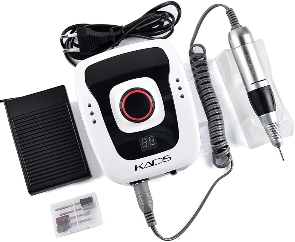 دستگاه مانیکور و پدیکور KADS مدل جدید با سرعت 300-35000 دور در دقیقه، سفید رنگ، ابزار مانیکور و پدیکور، ست ماشین قلم دریل برقی هنر ناخن برای طراحی ناخن