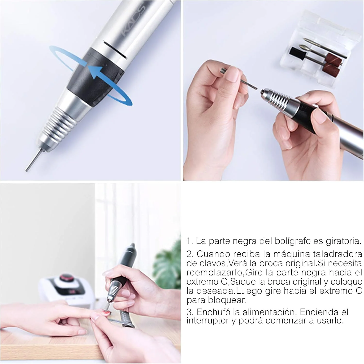 دستگاه مانیکور و پدیکور KADS مدل جدید با سرعت 300-35000 دور در دقیقه، سفید رنگ، ابزار مانیکور و پدیکور، ست ماشین قلم دریل برقی هنر ناخن برای طراحی ناخن