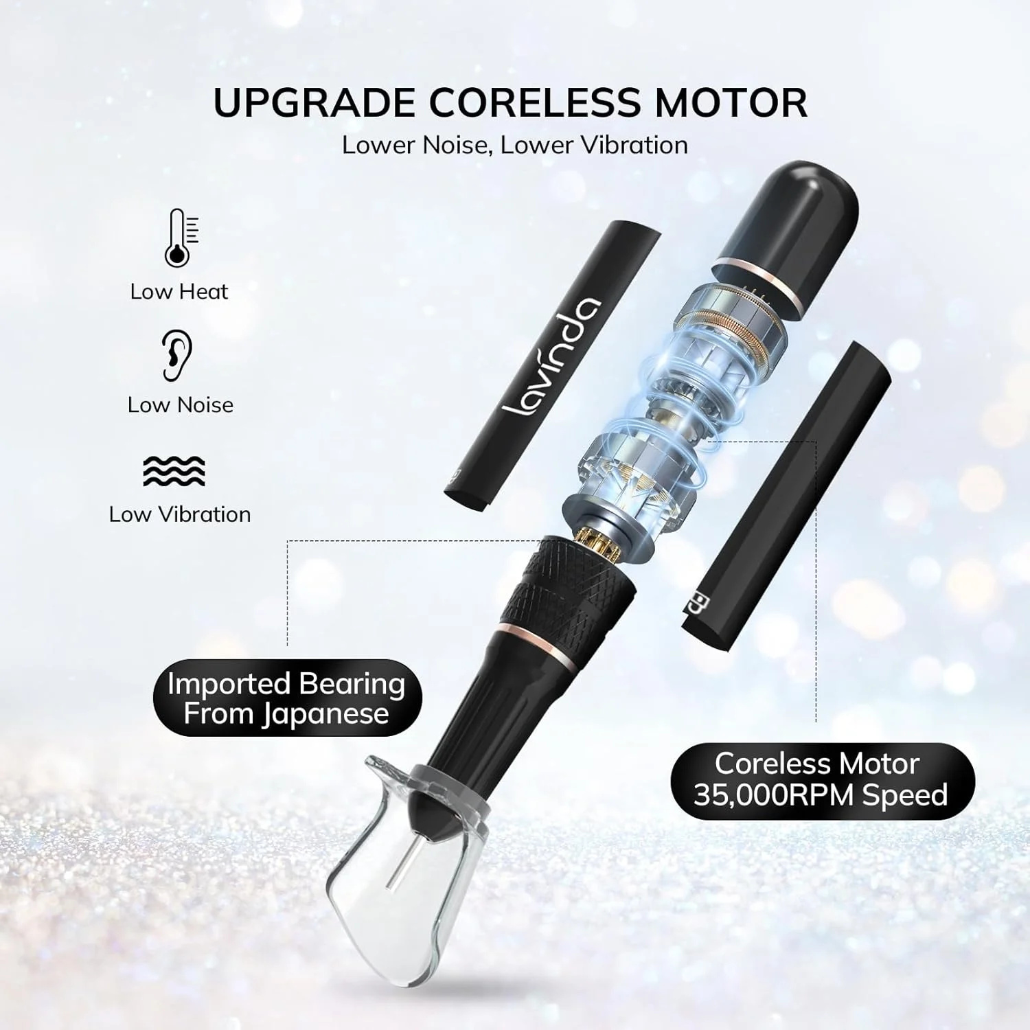 دستگاه سوهان برقی ناخن حرفه ای شارژی لاویندا، الماس 35000 دور در دقیقه، سوهان برقی ناخن بی سیم قابل حمل با موتور بدون هسته برای ناخن های اکریلیک، ابزار مانیکور پدیکور، الماس کریستالی