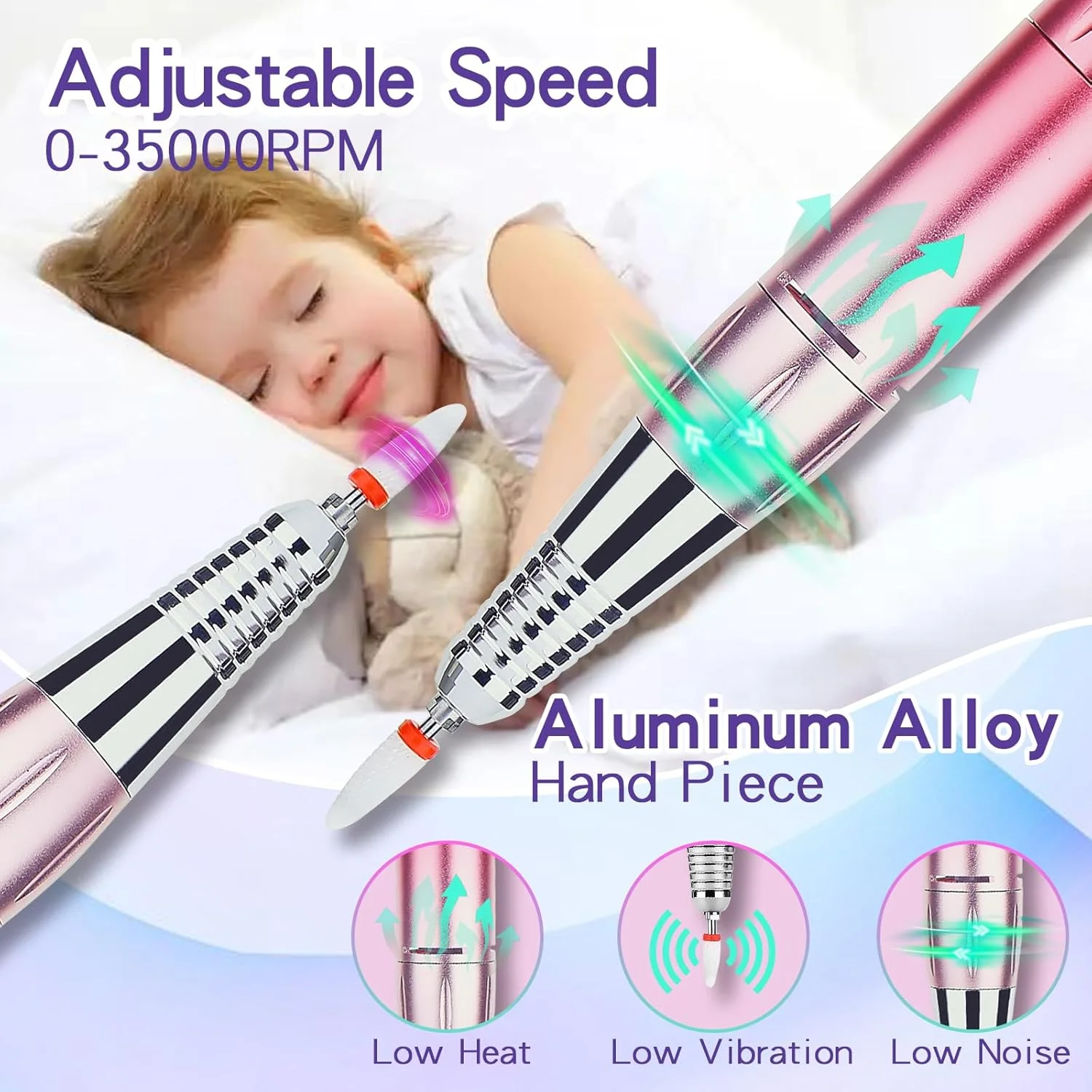 دستگاه سوهان برقی ناخن LEEMOOP، 35000 دور در دقیقه، به همراه 12 سری سوهان، دستگاه سوهان ناخن حرفه ای برای ناخن های ژلیش و اکریلیک، ست سوهان برقی بی سیم برای مانیکور و پدیکور