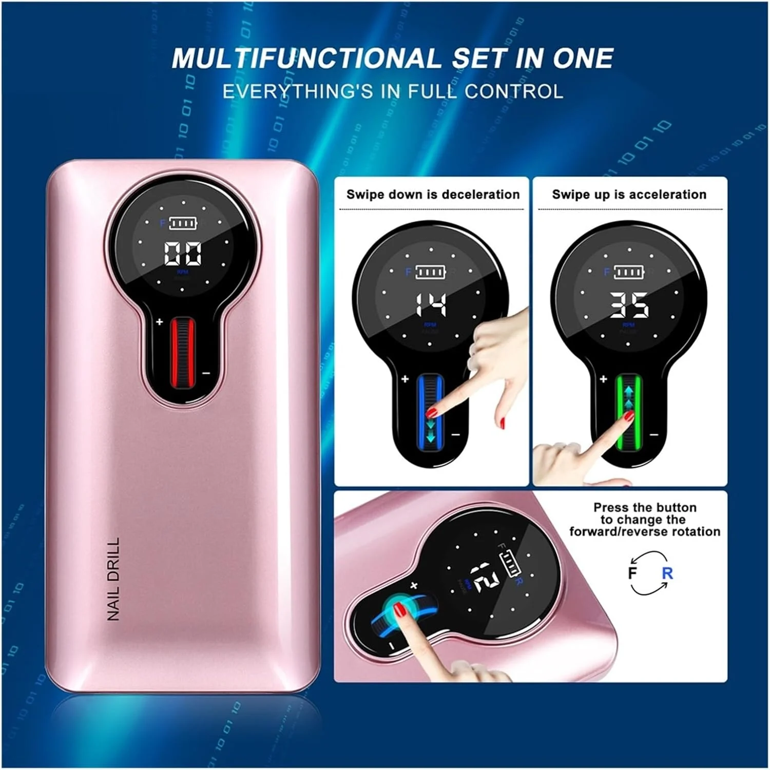 دستگاه سوهان برقی ناخن کوهارا 35000 دور در دقیقه، مناسب مانیکور، سوهان برقی ناخن، پولیش ناخن، فایل کاتر برای تجهیزات طراحی ناخن، سری سوهان ناخن (رنگ: رز، سایز: A) (رز A)