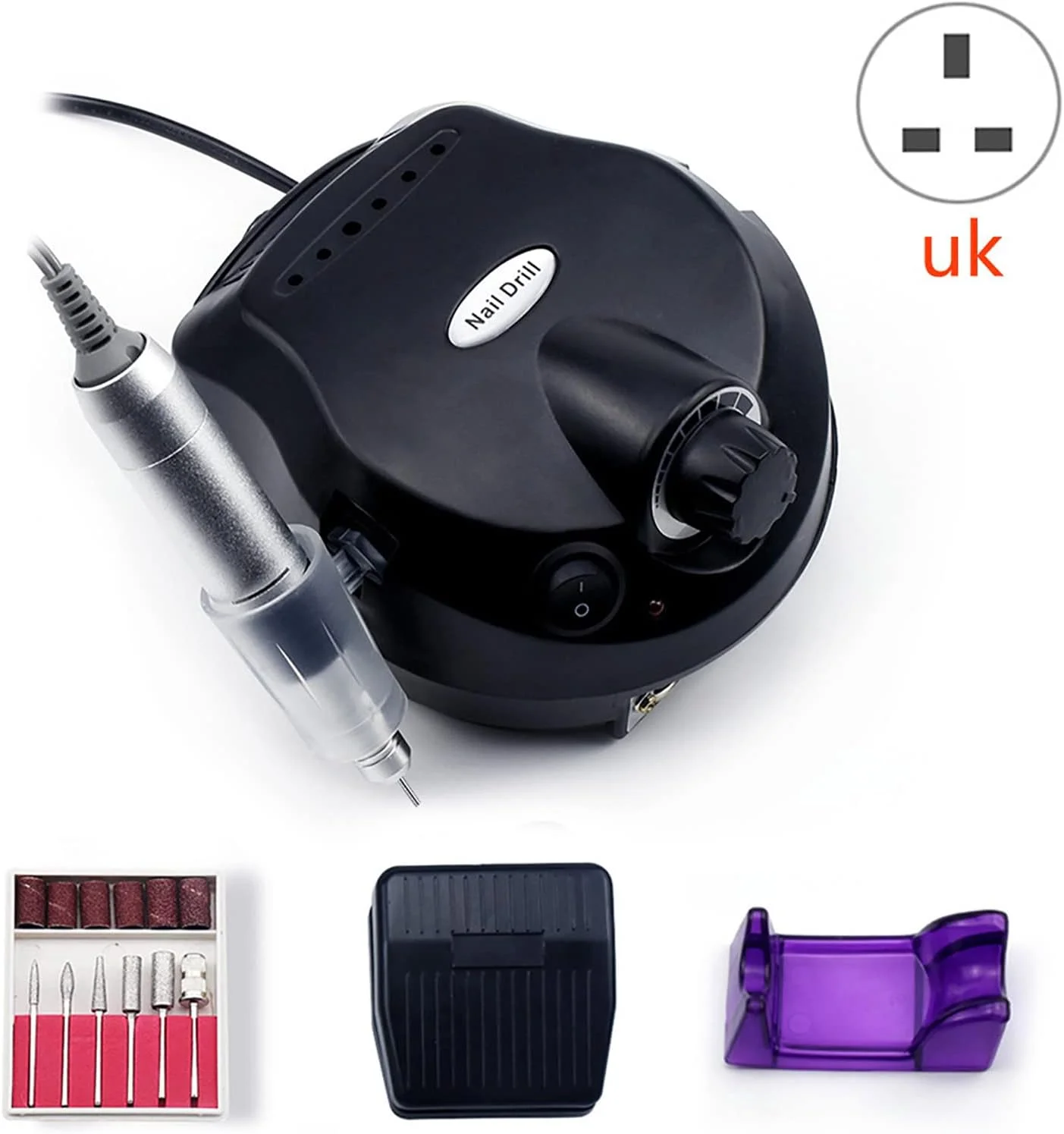 دستگاه سوهان برقی ناخن لابیموس با پدال پا و نگهدارنده قلم سوهان برقی 35000 دور در دقیقه، قلم سوهان برقی برقی برای ناخن های اکریلیک، مانیکور، پدیکور، سنگ زنی ناخن، پولیش و حذف کوتیکول