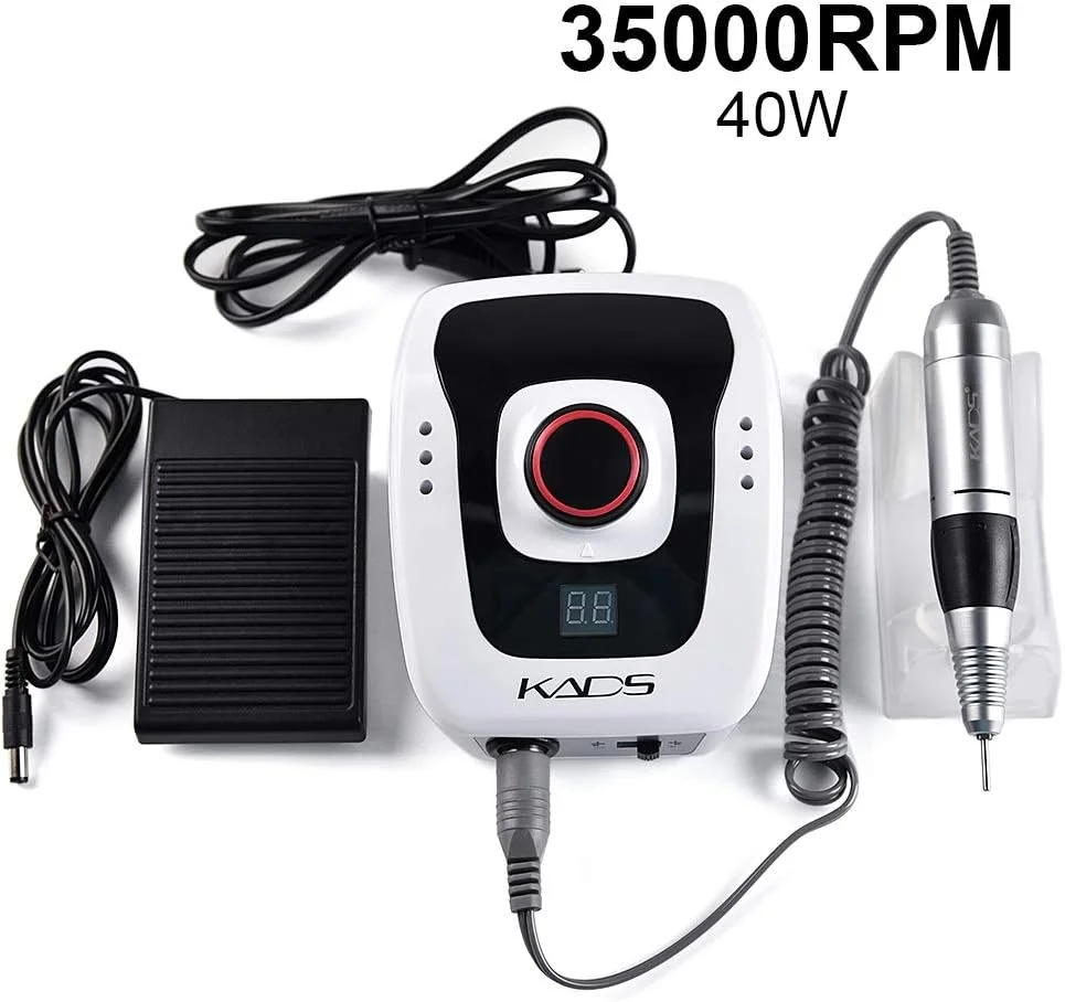 دستگاه مانیکور و پدیکور KADS مدل جدید با سرعت 300-35000 دور در دقیقه، سفید رنگ، ابزار مانیکور و پدیکور، ست ماشین قلم دریل برقی هنر ناخن برای طراحی ناخن