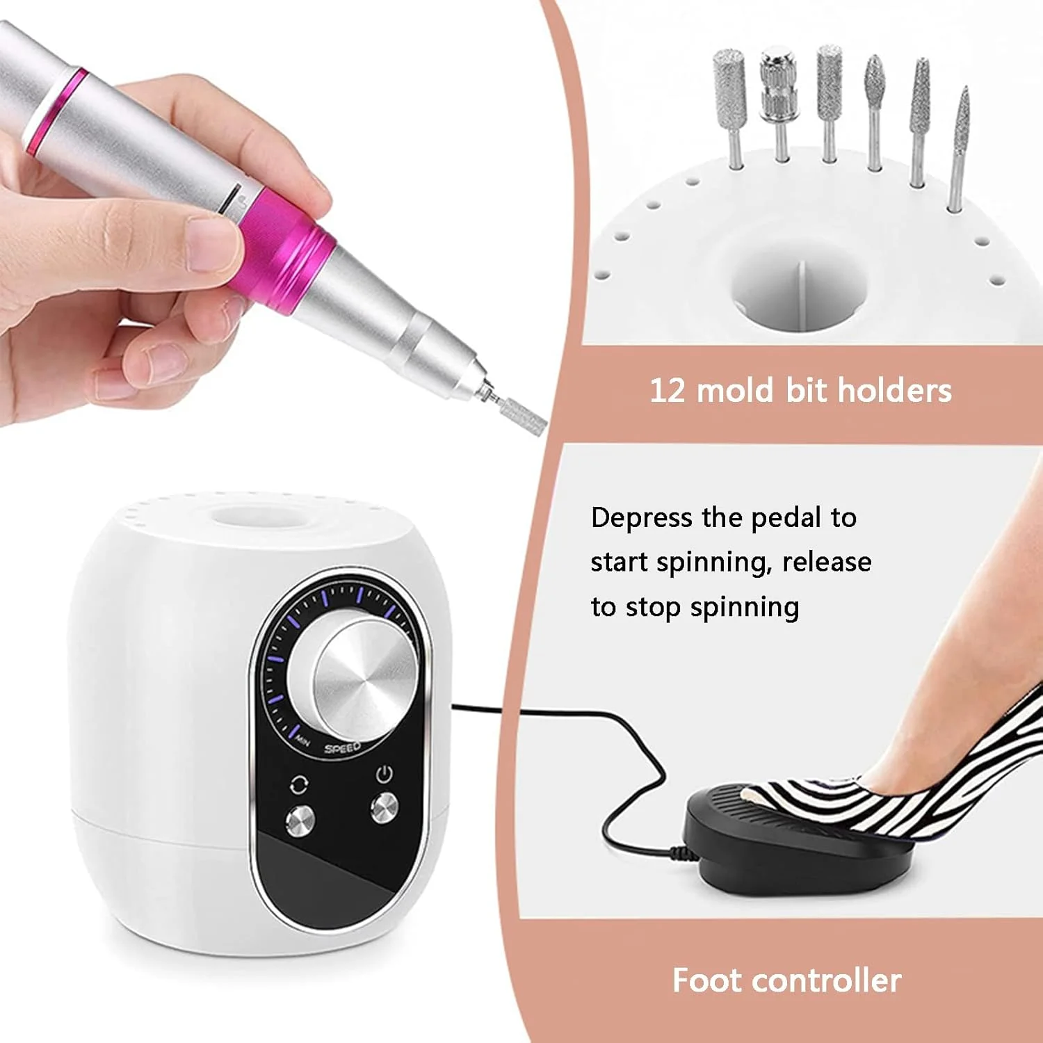 دستگاه سوهان برقی ناخن JYSWDZ برای ناخن های اکریلیک، 35000 دور در دقیقه، به همراه 6 سری سوهان، پدال پایی، مناسب برای ریموو ژل، مانیکور سالنی، تجهیزات طراحی ناخن دستگاه سوهان برقی ناخن JYSWDZ برای ناخن های اکریلیک، 35000 دور در دقیقه، به همراه 6 سری سوهان، پدال پایی، مناسب برای ریموو ژل، مانیکور سالنی، تجهیزات طراحی ناخن