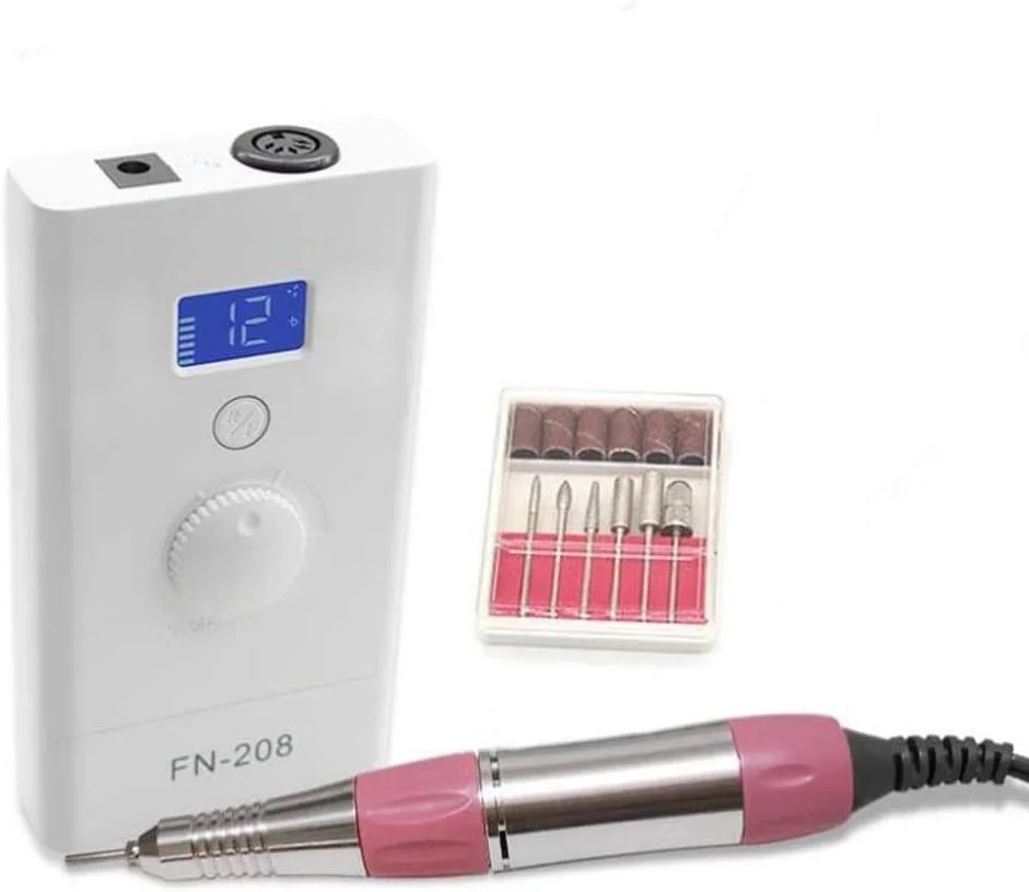دستگاه سوهان برقی ناخن حرفه ای LZFuiop - 35000 دور در دقیقه، قابل شارژ، قابل حمل با 6 سری و نوارهای سمباده، دستگاه سوهان برقی ناخن برای ناخن های ژلی آکریلیک (صورتی)