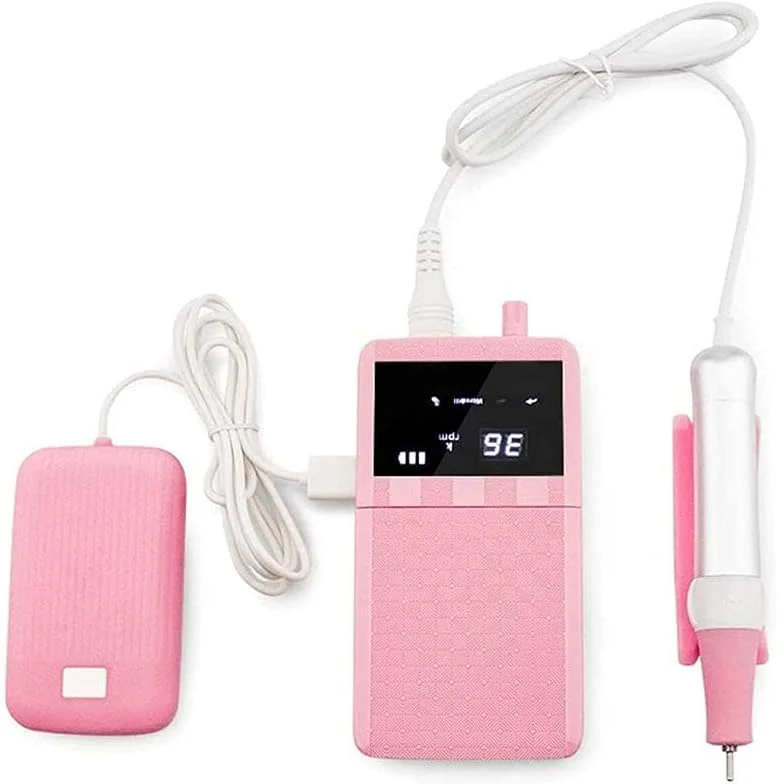 دستگاه سوهان برقی ناخن قابل شارژ، از بین برنده لاک، مناسب برای ناخن های اکریلیک، کاشت ژل، پولیش و کوتیکول همراه با پدال پا، سفید