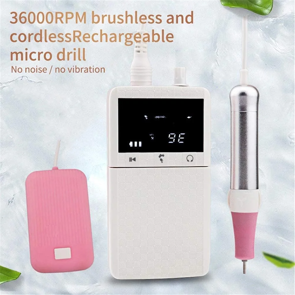 دستگاه سوهان برقی ناخن شارژی 36000 دور در دقیقه، سوهان برقی ناخن برای برداشتن سریع لاک ناخن اکریلیک، ژل کاشت ناخن، پولیش و کوتیکول همراه با پدال پا، صورتی