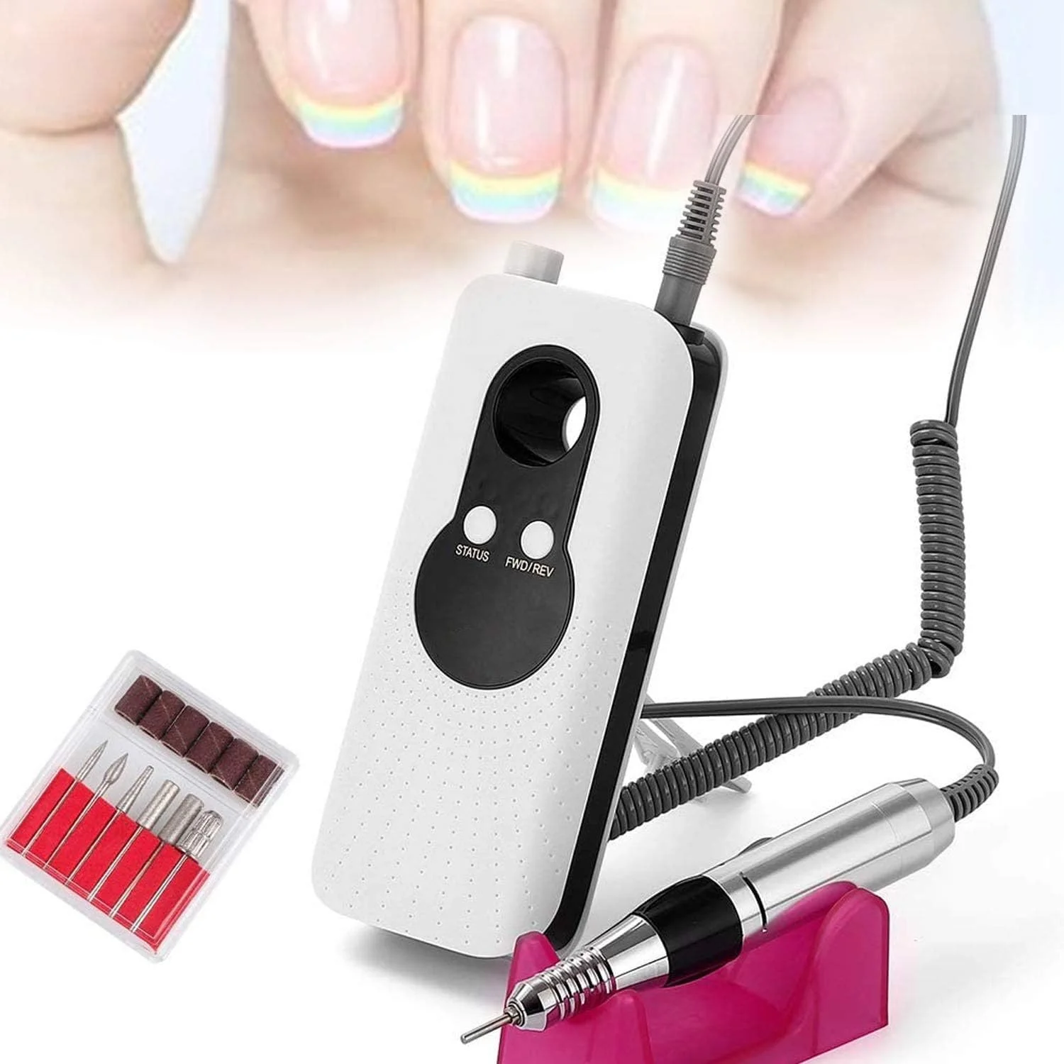 دستگاه سوهان برقی ناخن شارژی QJJML، 25000 دور در دقیقه، فایل ناخن برقی قابل حمل، مانیکور پدیکور، ست پولیشر، فایل ناخن بی سیم براشلس حرفه ای برای پولیش و سوهان زدن ناخن های ژلی آکریلیک، سفید