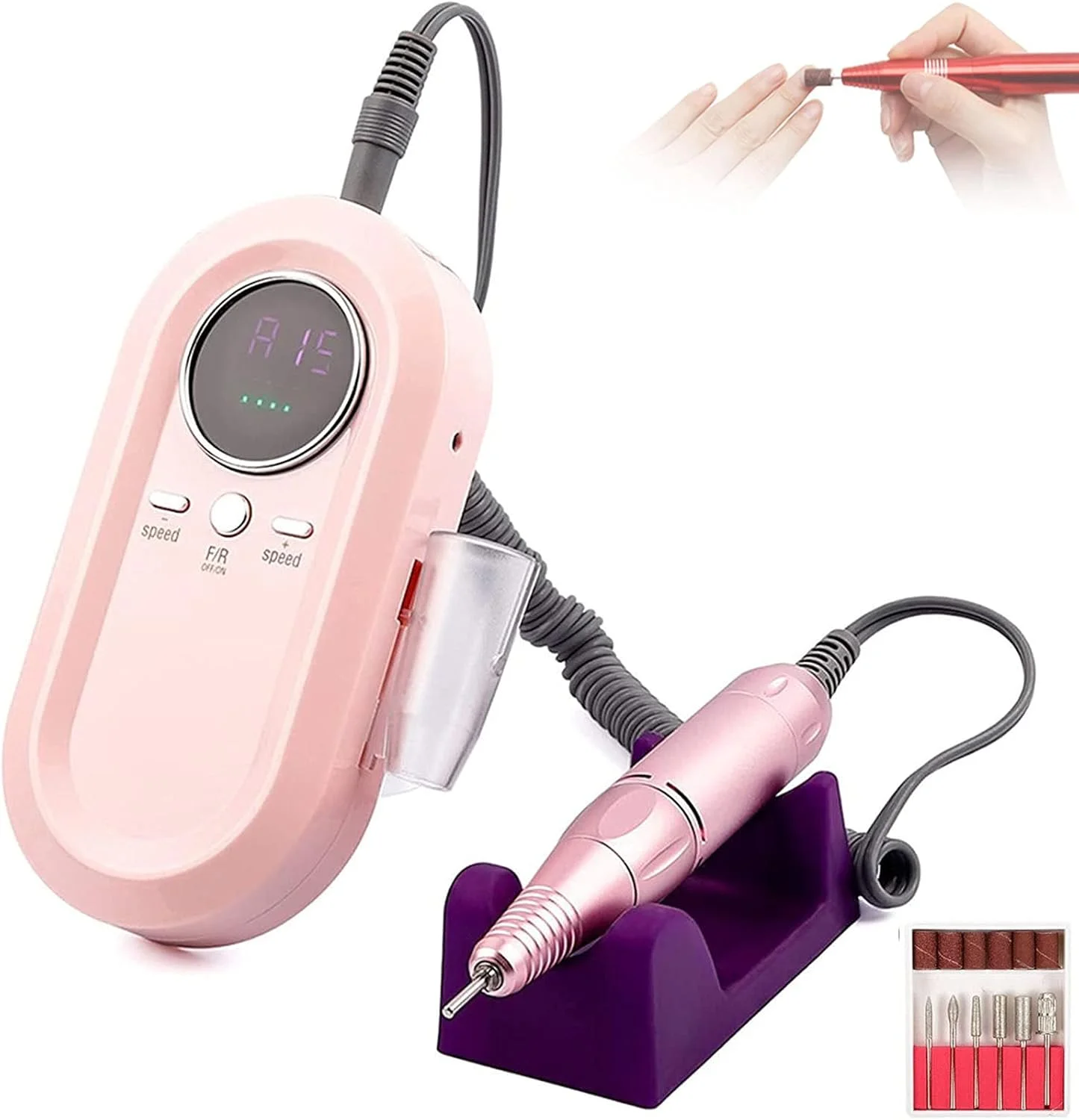 دستگاه مانیکور برقی قابل حمل QJJML، مناسب برای ناخن های اکریلیک، دارای 6 سری مختلف برای شکل دادن، پولیش و از بین بردن لاک ژل، 30000 دور در دقیقه، مناسب برای استفاده در منزل و سالن های حرفه ای