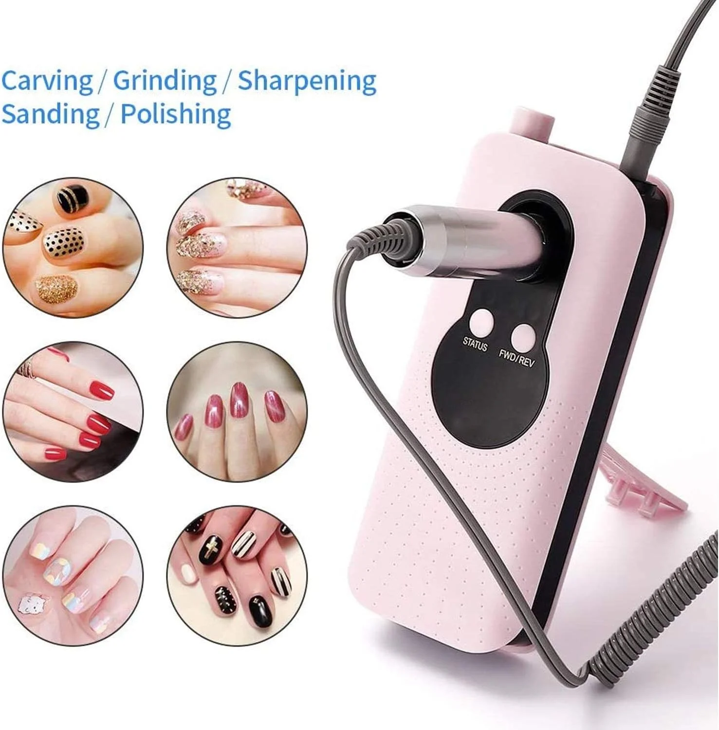 دستگاه سوهان برقی ناخن شارژی QJJML، 25000 دور در دقیقه، فایل ناخن برقی قابل حمل، مانیکور پدیکور، ست پولیشر، فایل ناخن بی سیم براشلس حرفه ای برای پولیش و سوهان زدن ناخن های ژلی آکریلیک، سفید