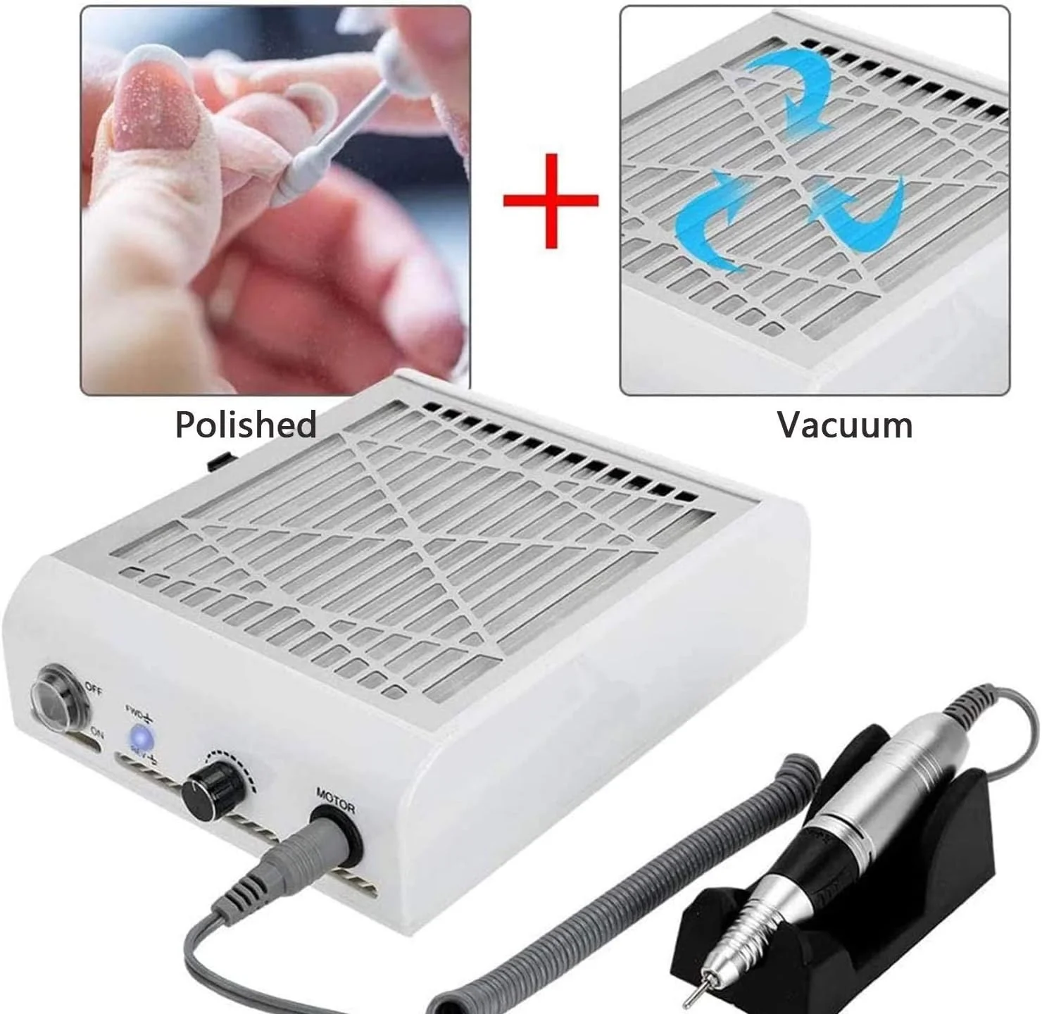 دستگاه سوهان ناخن 2 در 1 QJJML، دستگاه جمع کننده گرد و غبار برقی ناخن، تجهیزات ناخن چند منظوره 60 واتی، برای ناخن های اکریلیک، پلی و ژل، دستگاه پولیش ناخن 30000 دور در دقیقه، پاک کننده گرد و غبار ناخن