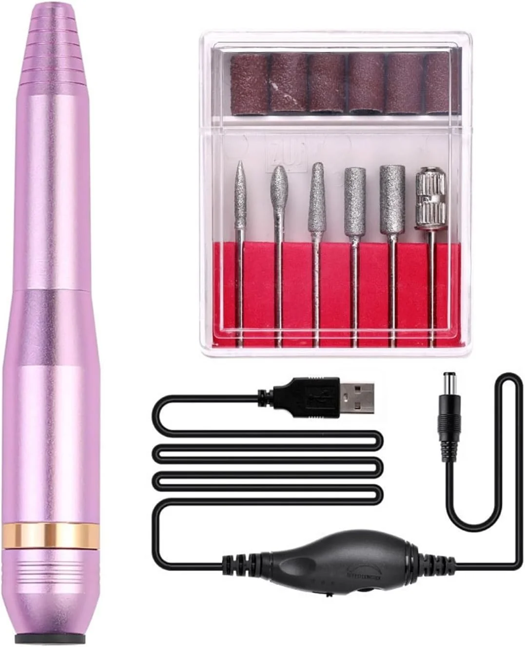 دستگاه سوهان برقی ناخن، دستگاه سوهان برقی قابل حمل فلزی صورتی، کیت فرز مانیکور برقی ابزار مانیکور حرفه ای لوازم جانبی ناخن (حلقه طلایی)
