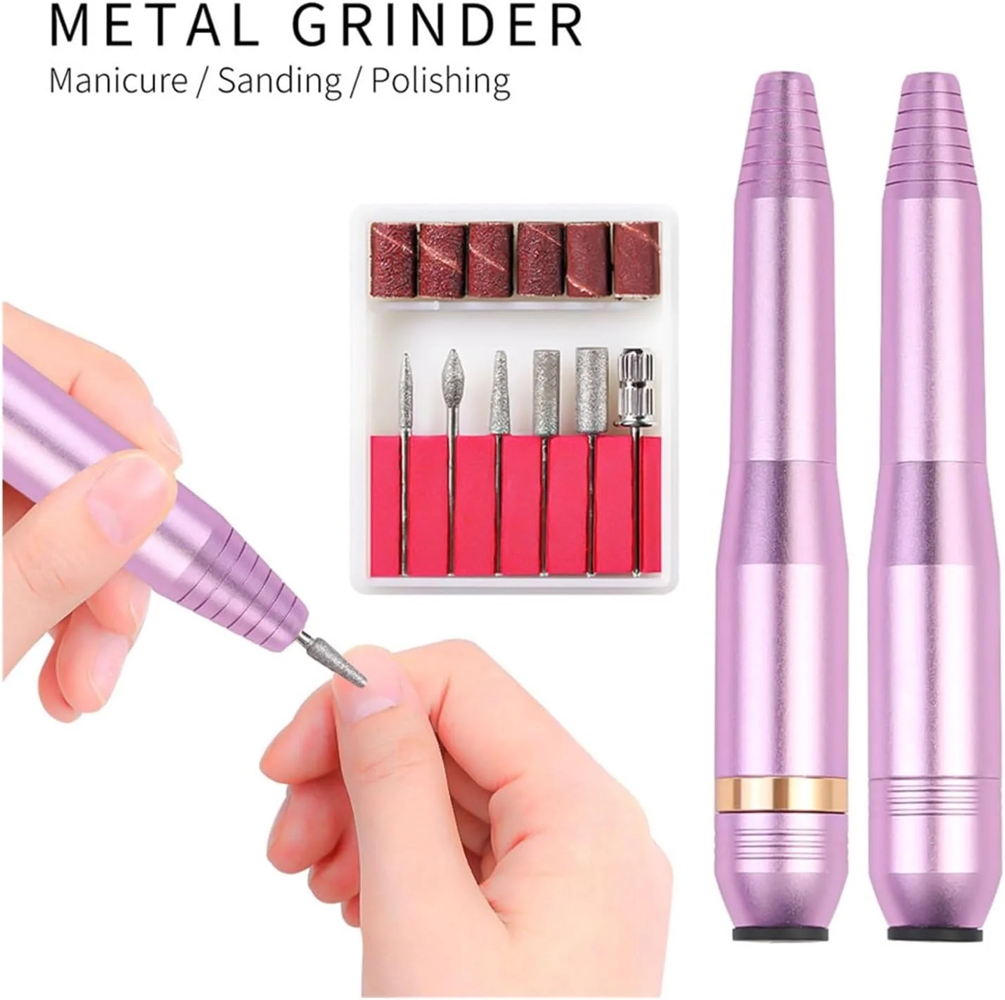 دستگاه سوهان برقی ناخن، دستگاه سوهان برقی قابل حمل فلزی صورتی، کیت فرز مانیکور برقی ابزار مانیکور حرفه ای لوازم جانبی ناخن (حلقه طلایی)