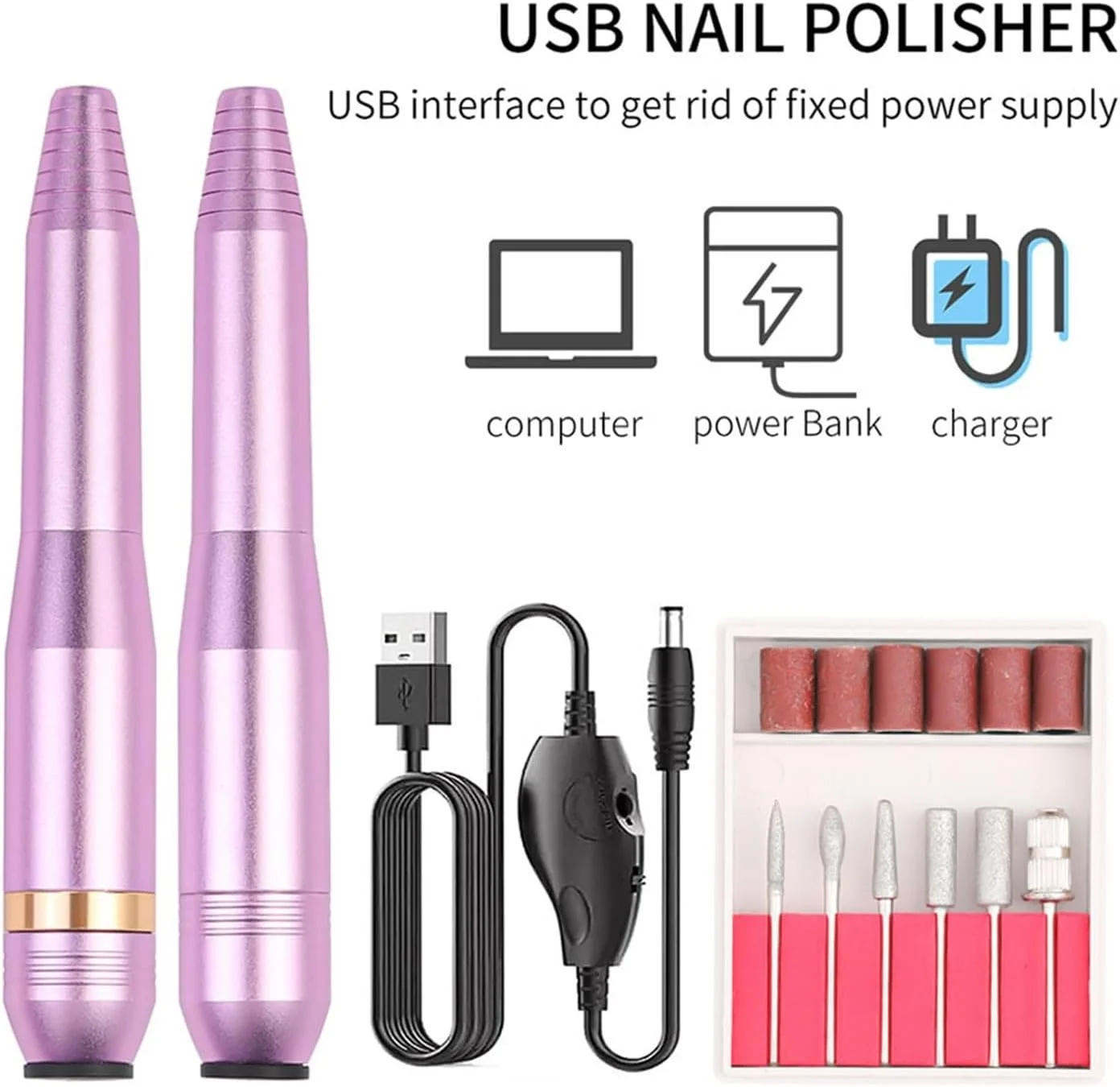 دستگاه سوهان برقی ناخن، دستگاه سوهان برقی قابل حمل فلزی صورتی، کیت فرز مانیکور برقی ابزار مانیکور حرفه ای لوازم جانبی ناخن (حلقه طلایی)