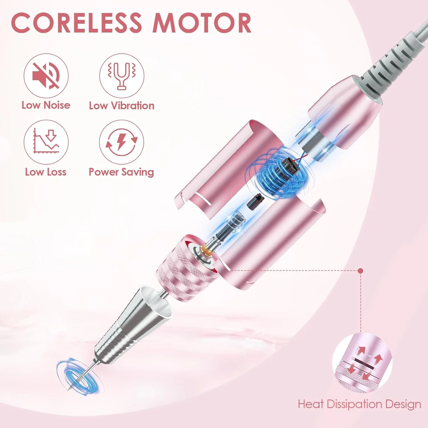 دستگاه سوهان برقی ناخن شارژی حرفه ای 35000 دور در دقیقه، کیت قابل حمل سوهان ناخن برای مانیکور و پدیکور، ابزار ایده آل طراحی ناخن مناسب برای سالن و خانه