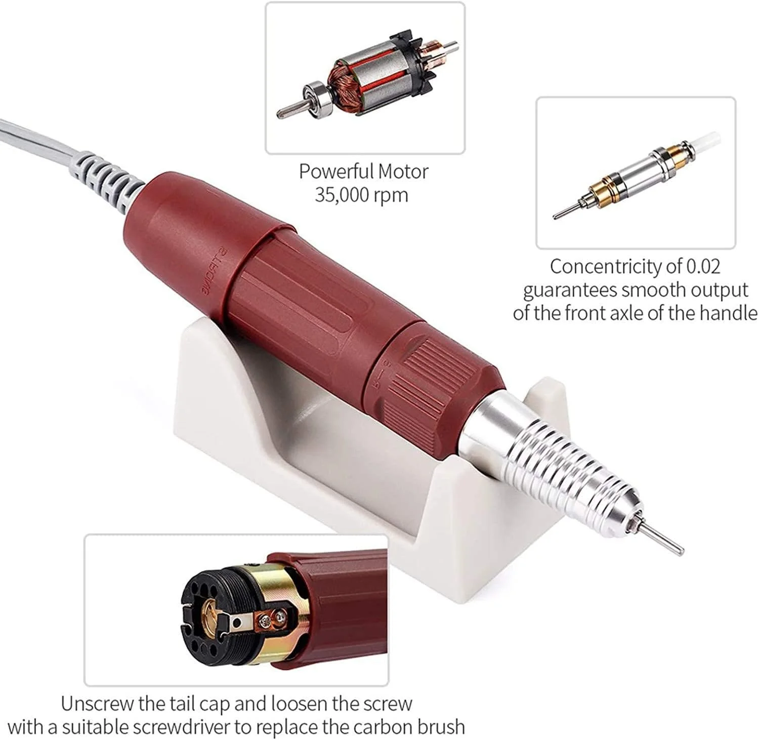دستگاه سوهان برقی ناخن QJJML، ست کیت سوهان برقی ناخن، 35000 دور در دقیقه با لرزش کم صدا، برای ناخن های اکریلیک ژل، پولیشر مینای دندان یشم، ابزار آسیاب مانیکور، سفید