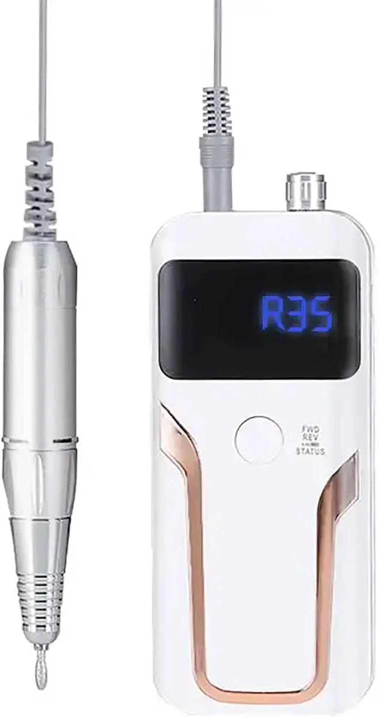 دستگاه مانیکور حرفه ای، کیت دریل برقی ناخن 35000 دور در دقیقه با صفحه نمایش LCD، تنظیم سرعت چرخش و جهت چرخش، سر سنگ زنی قابل تعویض و حمل آسان، برای استفاده خانگی