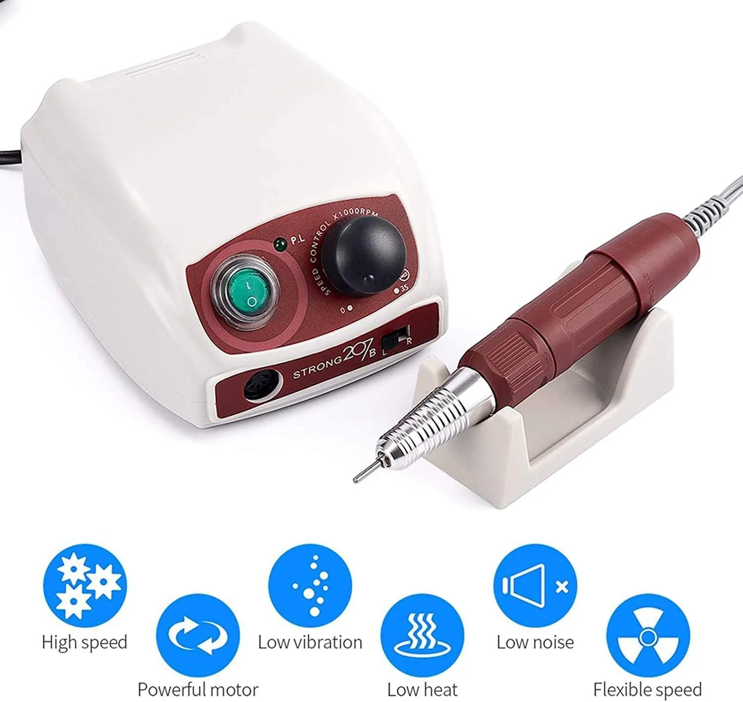 دستگاه سوهان برقی ناخن QJJML، ست کیت سوهان برقی ناخن، 35000 دور در دقیقه با لرزش کم صدا، برای ناخن های اکریلیک ژل، پرداخت کننده مینای دندان یشم، ابزار آسیاب مانیکور، قهوه ای