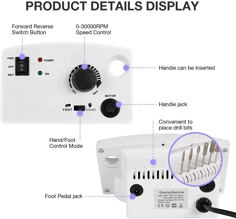 دستگاه سوهان برقی ناخن حرفه ای، کیت های سوهان برقی اکریلیک ناخن برای از بین بردن لاک ژل ناخن، دستگاه مانیکور خانگی/سالنی، 30000 دور در دقیقه (رنگ: صورتی)