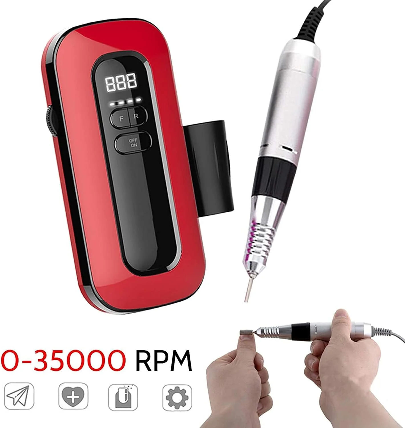 دستگاه سوهان برقی ناخن حرفه ای به همراه 5 سر سوهان، دارای عملکرد پاوربانک، مناسب برای استفاده در منزل یا سالن، 35000 دور در دقیقه (رنگ: قرمز)