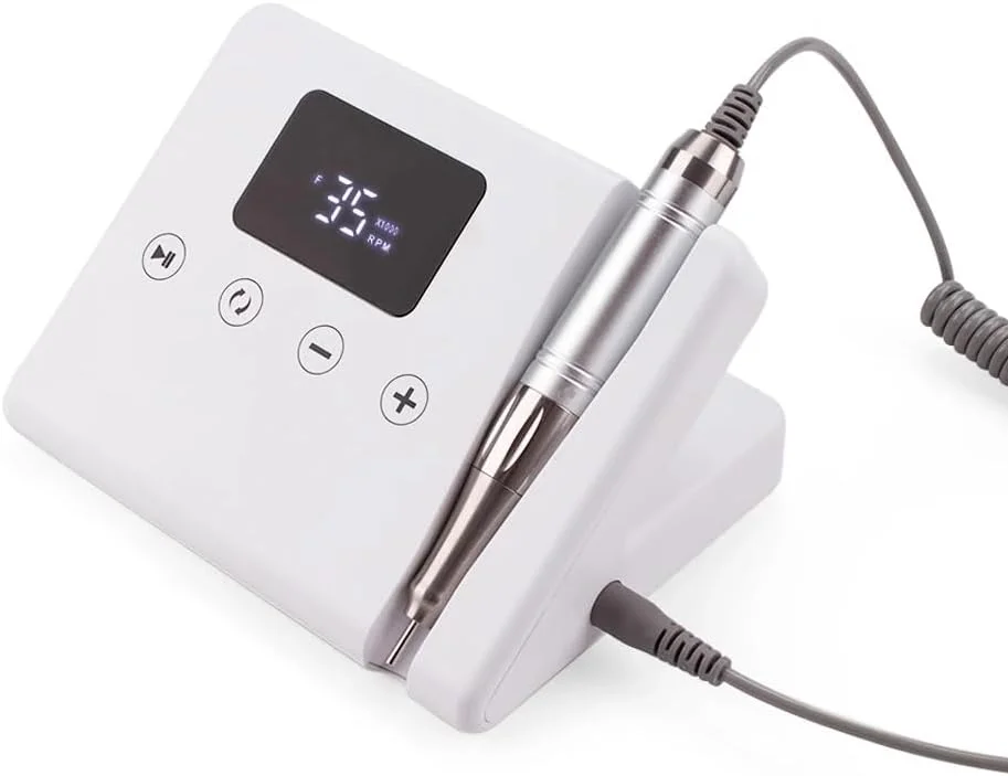 دستگاه سوهان برقی ناخن حرفه ای قابل حمل 35000 دور در دقیقه، مناسب استفاده رومیزی، موتور بدون هسته، سمباده ناخن الکترونیکی قوی، ست مانیکور پدیکور (سفید)