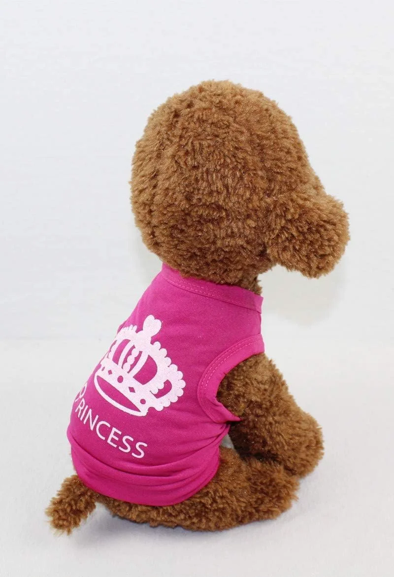 لباس سگ خرسی مامو، پیراهن سرخابی، جلیقه ارغوانی توله سگ با طرح تاج، لباس پرنسسی برای سگ و گربه های خانگی، تیشرت تابستانی توله سگ، لباس دخترانه سگ کوچک، تاپ تانک بچه گربه