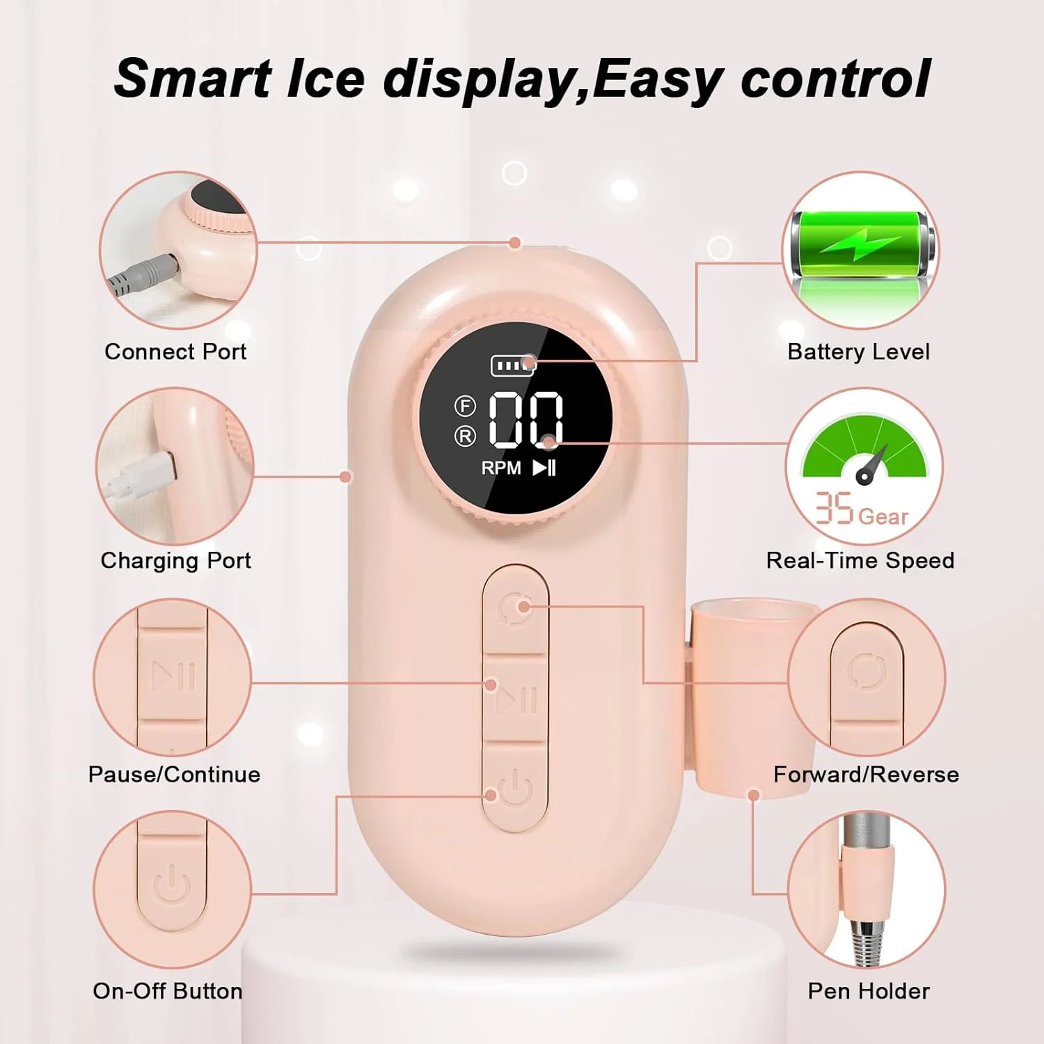 دستگاه سوهان برقی ناخن حرفه ای قابل شارژ WTAIS با سرعت 35000 دور در دقیقه، سوهان برقی قابل حمل Scamander با 7 سری و نوارهای سنباده برای ناخن های اکریلیک، کاشت ناخن، ژل، پولیش و کوتیکول - نقره ای