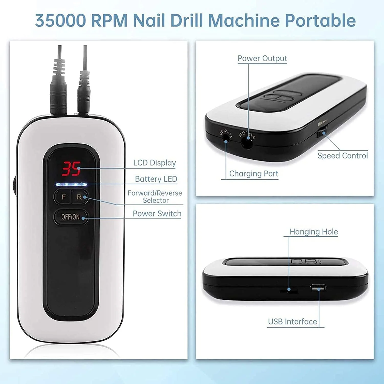 دستگاه سوهان برقی ناخن حرفه ای به همراه 5 سر سوهان، دارای عملکرد پاوربانک، مناسب برای استفاده در منزل یا سالن، 35000 دور در دقیقه (رنگ: قرمز)