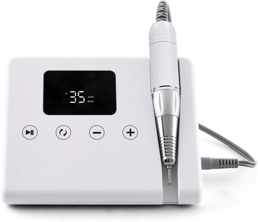 دستگاه سوهان برقی ناخن حرفه ای قابل حمل 35000 دور در دقیقه، مناسب استفاده رومیزی، موتور بدون هسته، سمباده ناخن الکترونیکی قوی، ست مانیکور پدیکور (سفید)