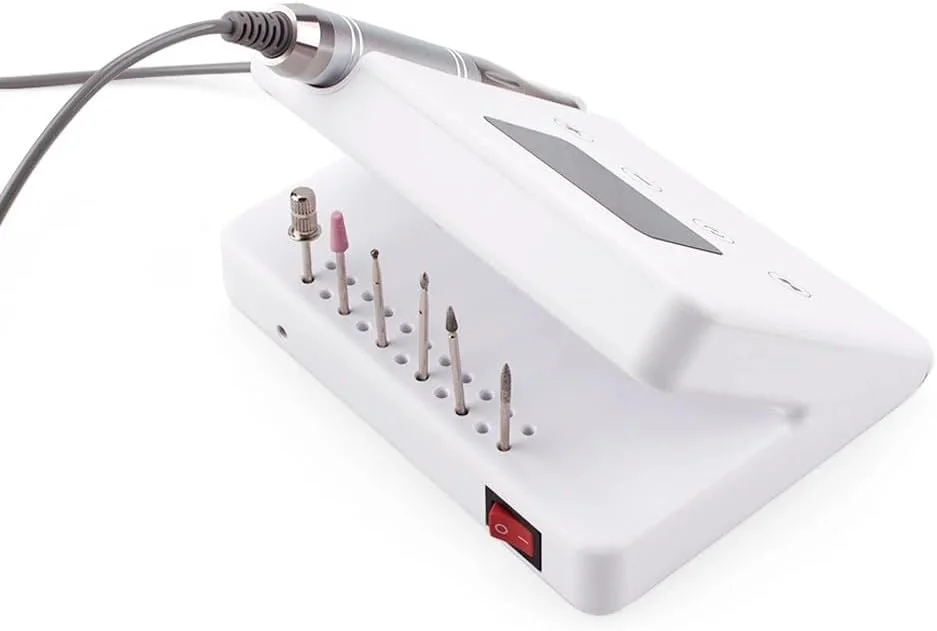 دستگاه سوهان برقی ناخن حرفه ای قابل حمل 35000 دور در دقیقه، مناسب استفاده رومیزی، موتور بدون هسته، سمباده ناخن الکترونیکی قوی، ست مانیکور پدیکور (سفید)
