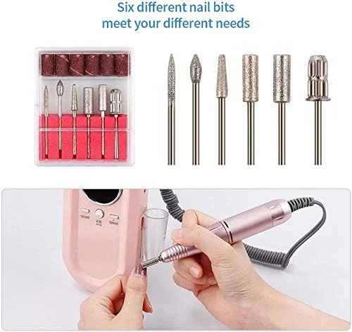 دستگاه سوهان برقی ناخن حرفه ای تمکین برای از بین بردن ناخن های اکریلیک و ژلی، سوهان برقی ناخن با 6 سر سوهان، پولیش ناخن برای استفاده در سالن یا منزل