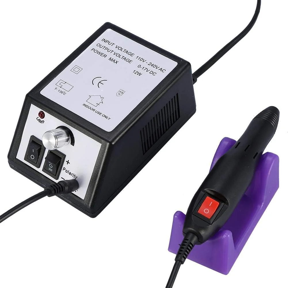 دستگاه پولیش ناخن برقی حرفه ای، ابزار سمباده مانیکور پدیکور هنر ناخن برای سالن زیبایی و مصارف خانگی، کیت دریل سوهان پولیش ناخن (مشکی) (سایز: مشکی)