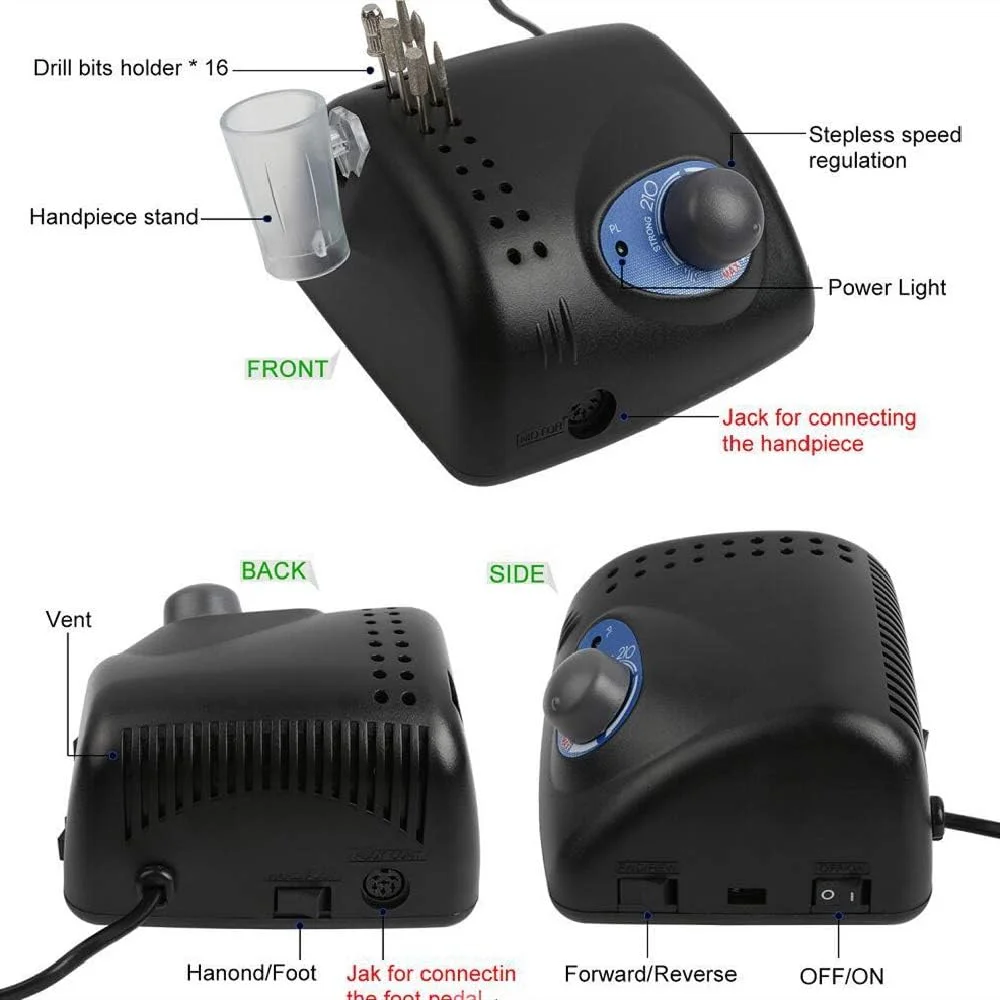 ست حرفه ای سوهان ناخن برقی مانیکور پدیکور برای سوهان زدن ناخن های اکریلیک، دستگاه پولیش، سوهان برقی، بافر ناخن، ابزار کوتیکول با 6 سری سوهان ناخن و 6 نوار سنباده