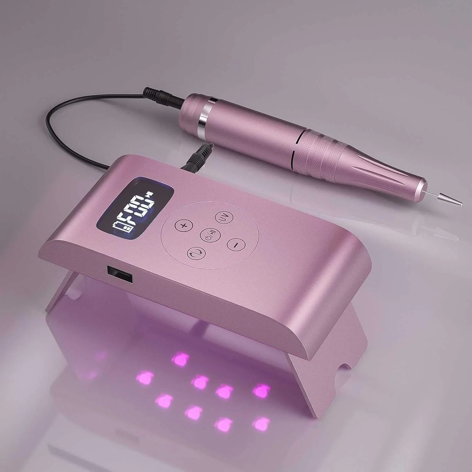 دستگاه سوهان برقی ناخن حرفه ای 35000 دور در دقیقه، دستگاه سوهان ناخن شارژی برای ناخن های اکریلیک به همراه چراغ ناخن 18 واتی، دستگاه مانیکور و پدیکور قابل حمل (رنگ: سفید)